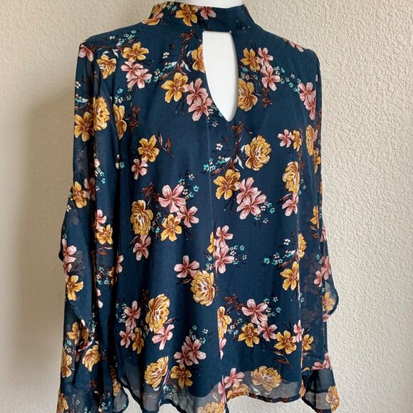 LILY WHITE Green Floral High-Neck Long Sleeve Shirt XL NWT - Picture 4 of 9